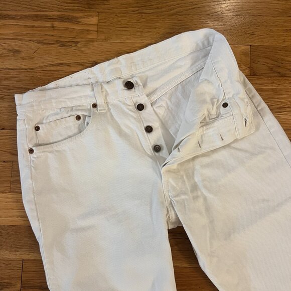 Vintage 80s Levi's 501 White Button-Fly Distressed USA Made Jeans - Men's 31x28 - Picture 5 of 8